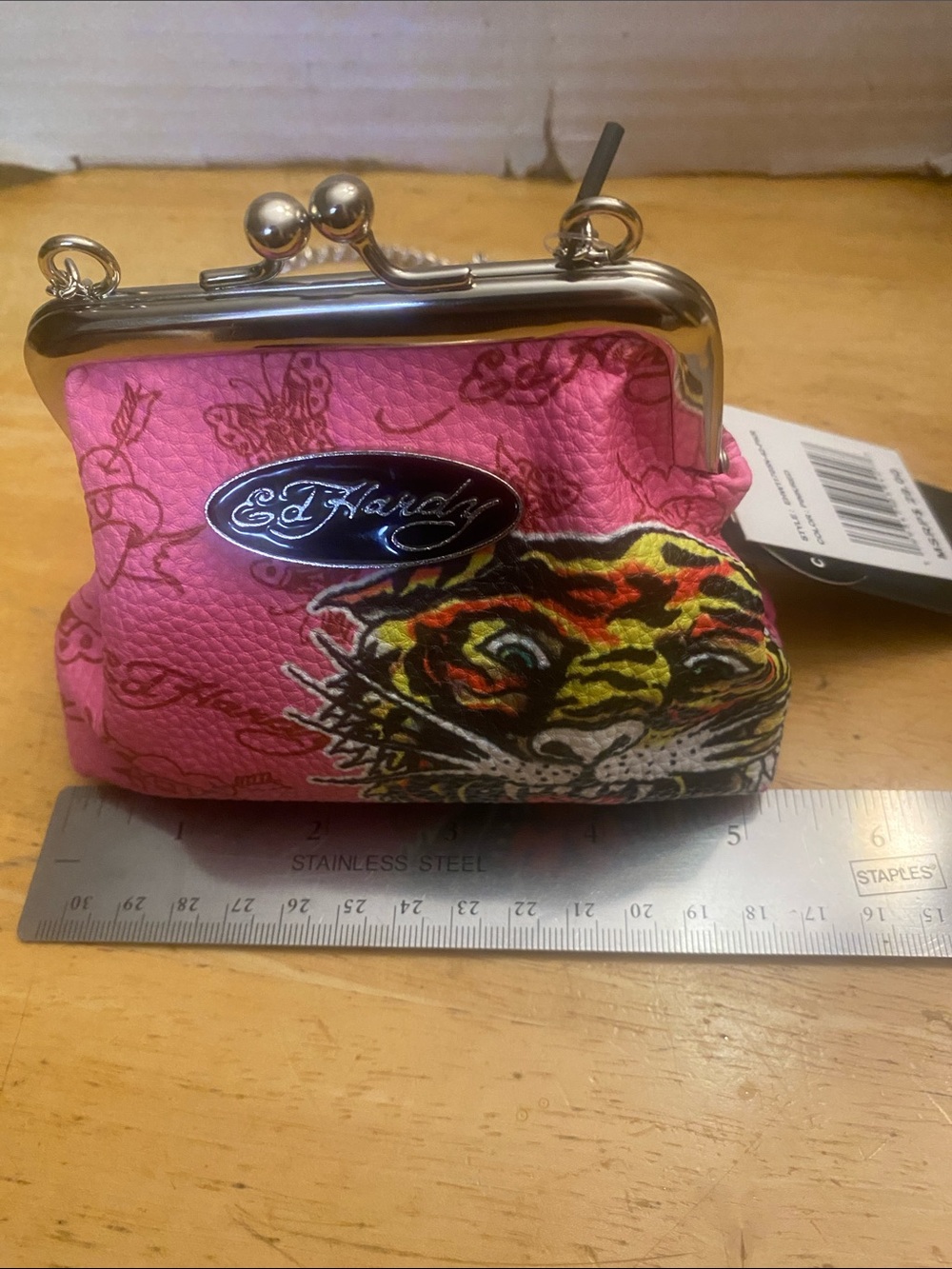 Ed Hardy Tiger pink Kiss-Lock cross body Mini Bag about 5 1/4 x4 x2 1/2 NWT - Picture 8 of 12